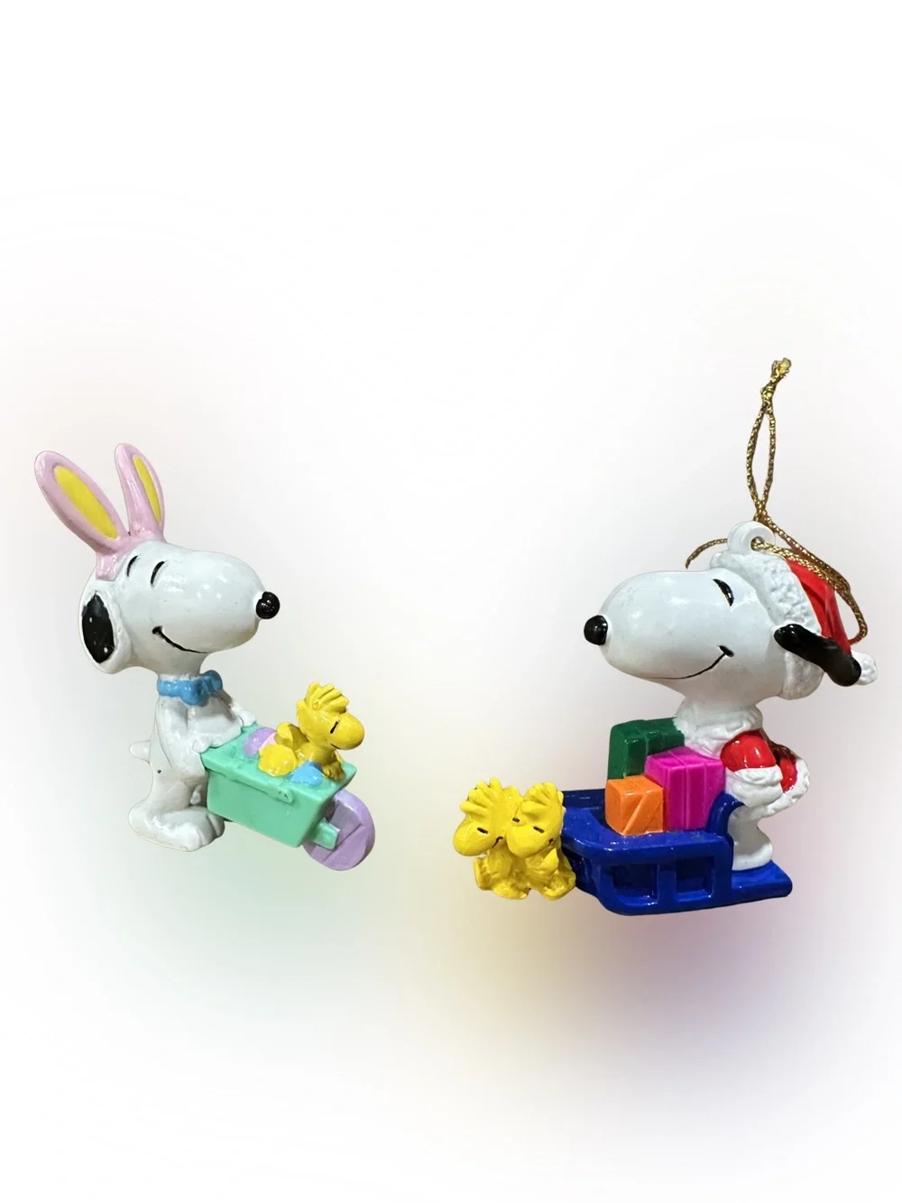 Vintage Peanuts Snoopy Woodstock Christmas Ornament & Mini Easter Figure